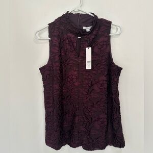 Chico's Plum purple velvet Textured Floral Sleeveless shirt size medium 1